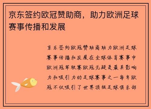 京东签约欧冠赞助商，助力欧洲足球赛事传播和发展